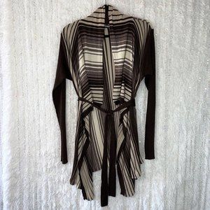 THREADS Open Drape Belted Cardigan Sweater Womens LARGE Light Knit Brown Striped